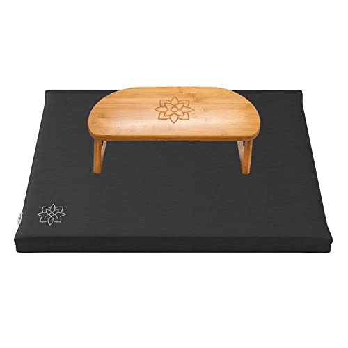 Meditation Bench & Zabuton Mat Bundle | Ergonomic Bamboo, Small Size, Locking Hinges