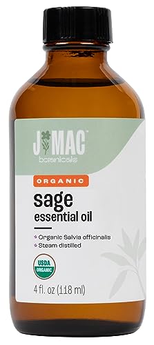 Essential Oil | Organic Sage, 4 oz Glass Bottle, Skincare, Massage, Diffusers