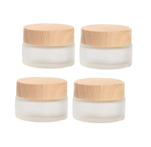 Cosmetic Jar | Frosted Glass, Wood Grain Lid, 4 Pack