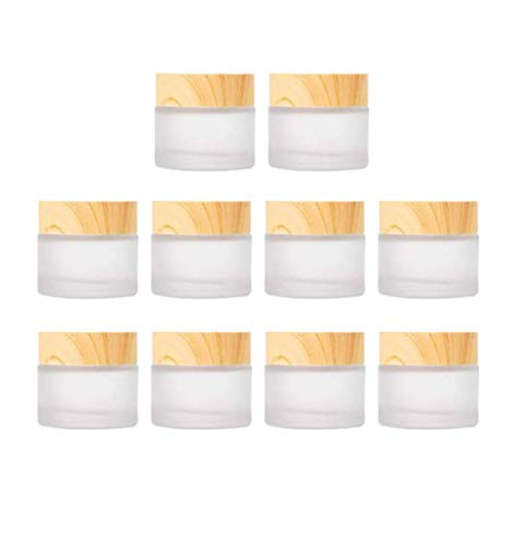 Cosmetic Container | 10 Pcs, 5g Frosted Glass Jars with Wood Grain Lids