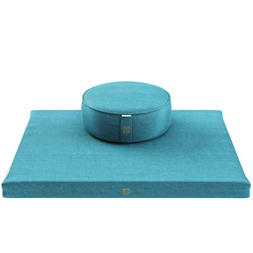 Meditation Cushion & Zabuton Mat Bundle | Premium Velvet, Tropical Turquoise Color