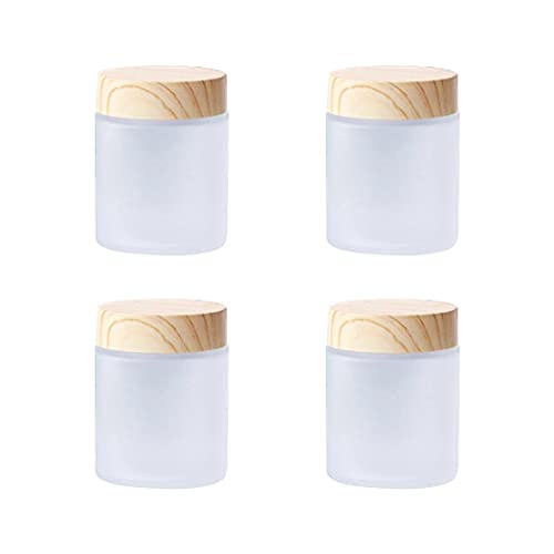 Cosmetic Jar | 3.3 oz, Frosted Glass, Wood Grain Lid, 4 Pack