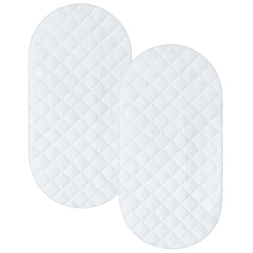 Bassinet Mattress Pad Cover | 2 Pack, Waterproof, Quilted, Fits Hourglass/Oval Mattresses