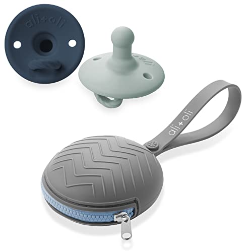 Pacifier Case Holder & Round Pacifier Set | BPA-Free, Grey, 2 Pack