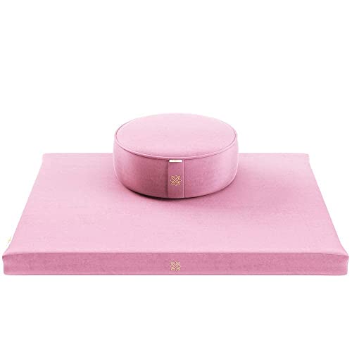 Meditation Cushion & Zabuton Mat Bundle | Premium Velvet, Blush Pink Color