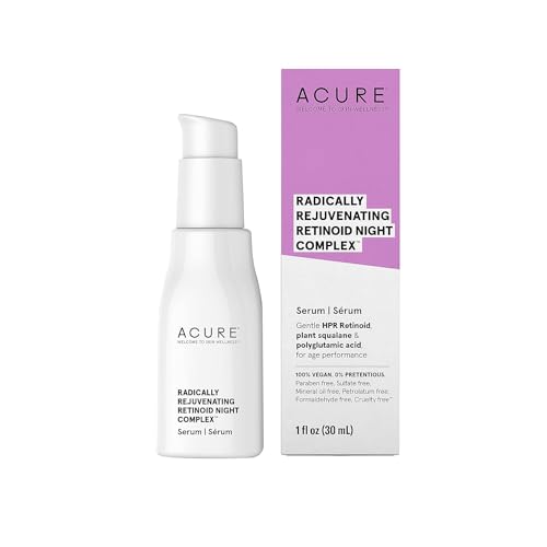 Acure Radically Rejuvenating Retinoid Overnight Complex, Moisturizer Night Treatment, Fight Wrinkles & Anti-Aging Support with Plant Squalane, Polyglutamic Acid & Hyaluronic Acid 100% Vegan -1.7 fl oz