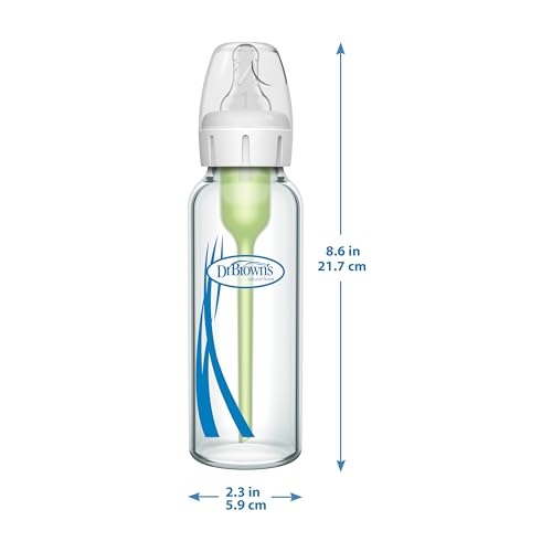 Baby Bottle | 8 oz, Narrow Glass, 2 Pack, Level 1 Slow Flow Nipple, 0m+