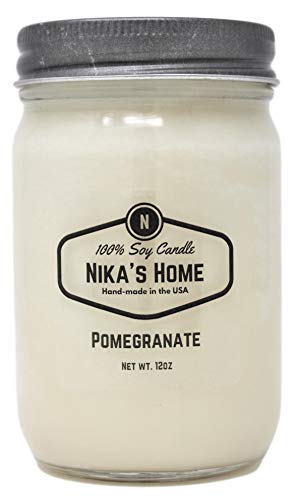 Soy Candle | Pomegranate Scent, 12 oz Mason Jar, Non-Toxic, Long Burning