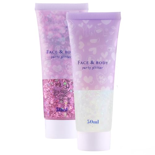 Body Glitter | Clear White & Heart Pink, 2 PCS for Face, Hair, and Body