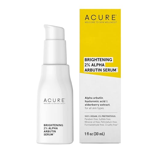 Acure Brightening 2% Alpha Arbutin Serum - Brighter Skin, Improve Dark Spots & Uneven Tone - 100% Vegan with Alpha Arbutin, Hyaluronic Acid & Elderberry Extract - Skincare For All Skin Types - 1 Fl Oz