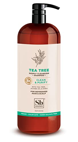 Soapbox Tea Tree Shampoo, Sulfate Free, Paraben Free, Silicone Free, Color Safe, and Vegan Hair Shampoo (33.8 Ounces)