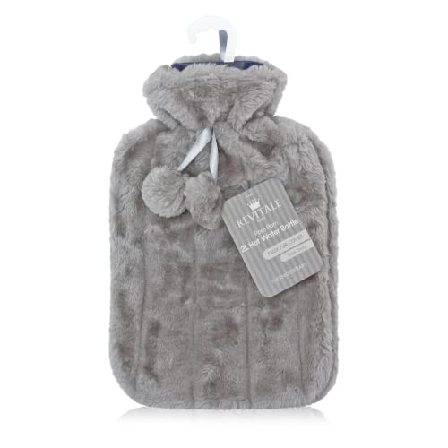 Hot Water Bottle | Faux Fur Cover, 2 Litre, Slate Grey