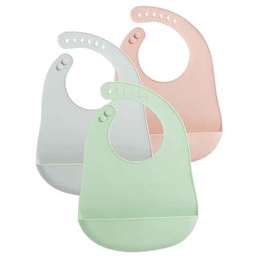 Baby Bibs | Waterproof Silicone, Adjustable, 3-Pack