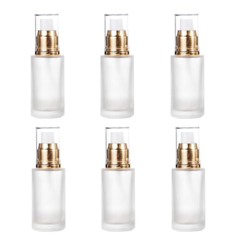 Glass Pump Bottle | Refillable, Frosted, 6 Pack, Travel Size