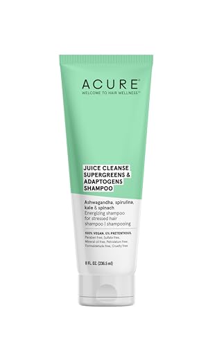 Acure Juice Cleanse Supergreens & Adaptogens Shampoo | 100% Vegan | Antioxidant Shampoo For Super Stressed Hair | Ashwagandha, Spirulina, Kale & Spinach - Brightens & Re-Energizes Hair | 8 Fl Oz