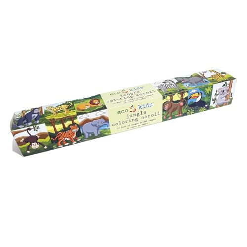 Eco-Kids 10’ Coloring Scroll (Jungle Edition) – Backed w/Reusable Temporary Adhesive, Stick & Peel on Table, Wall, or Floor - Drawing Paper Roll, Perforated Every 20 Inches - for Kids, Teens, Adults