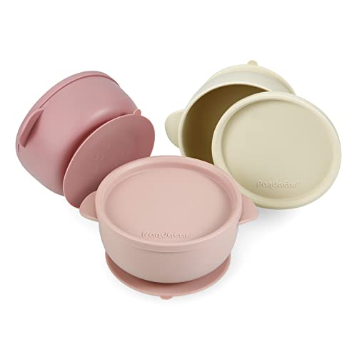 Baby Bowl | 3 Pack, Suction Base, BPA-Free Silicone, Pink Rose Linen