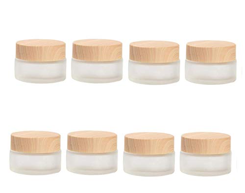 Cosmetic Jar | Frosted Glass, 8 Pack, 50g/50ml, Wood Grain Lid