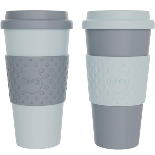 Travel Mug | Double Wall Insulated, Set of 2, BPA-Free, 16 oz, Aqua/Gray