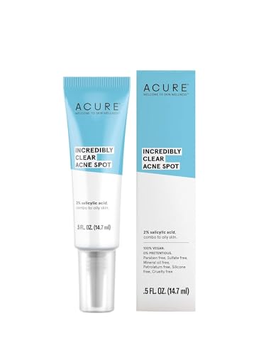 ACURE Incredibly Clear Acne Spot - Pimple Remover Treatment Cream with 2% Salicylic Acid - Target Blemishes & Stop Breakout - Reduce Redness, Draw Out Clog Pores - Combo for Oily Skin - Vegan - 0.5 Oz