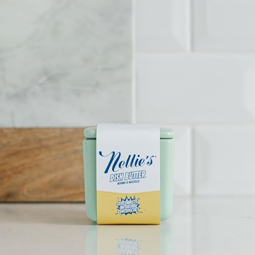 Nellie's Dish Butter - Zero-Waste Alternative to Liquid Dish Soap with Reusable Ceramic Container - Light Spruce Scent for Eco-Conscious Dishwashing (Green)