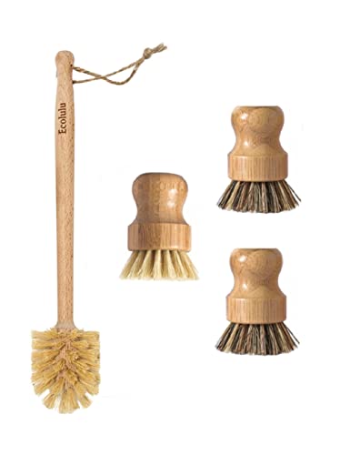 Bamboo Dish Brush Set | Eco-Friendly, Biodegradable, 4 Units Total