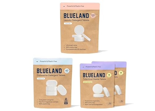 BLUELAND Tablet Trio Refills | Dishwasher Detergent Tablet Refill 60 Counts | Toilet Bowl Cleaner Refills 2 Pack | Laundry Detergent Tablets 120 Counts
