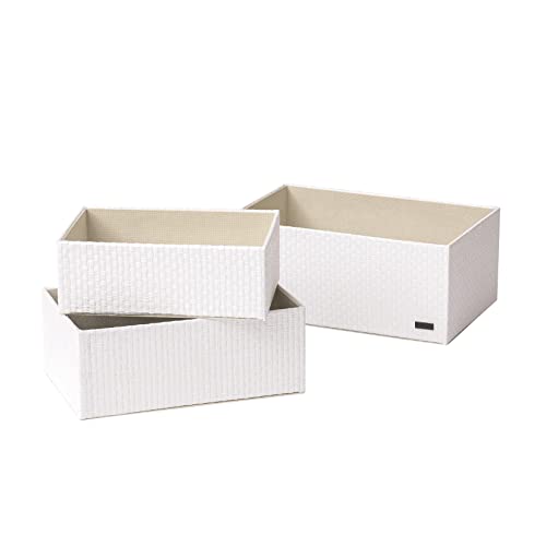 Storage Baskets | Set of 3, Stackable, Woven Paper with Liner, White