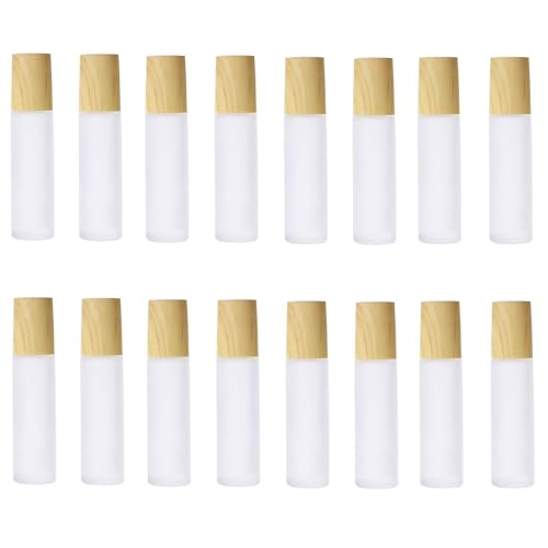 Essential Oil Roller Bottles | 16 Pack, 10ml, Frosted Glass, Wooden Caps