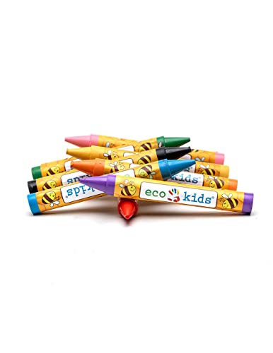 eco-kids Jumbo Beeswax Crayons (8-Pack) - Assorted Vibrant Food-Grade Colors - Extra Large, Easy-Grip For Toddlers – Safe, Non-Toxic - Smooth, Sustainable, Eco-Friendly - Ages 1+