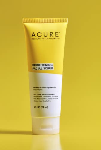 Acure Brightening Starter Kit - Cleansing Gel, Facial Scrub, Day Cream, and Vitamin C & Ferulic Acid Serum - All Skin Types - Softens, Detoxifies and Cleanses For Natural Glowing Skin