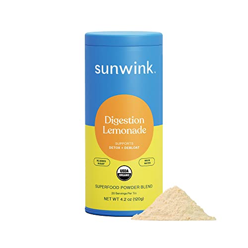 Sunwink Digestion Lemonade Superfood Powder | Lemonade Powder for Detox & Debloat | Organic Superfood Powder with Chicory Root, Amla, Dandelion | Supports Digestive & Gut Health | 4.2oz, 20 Servings