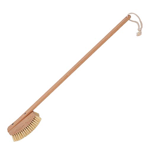 Bath Brush | Extra-Long Oiled Beechwood Handle, Stiff Tampico Fiber Bristles, 24 inches