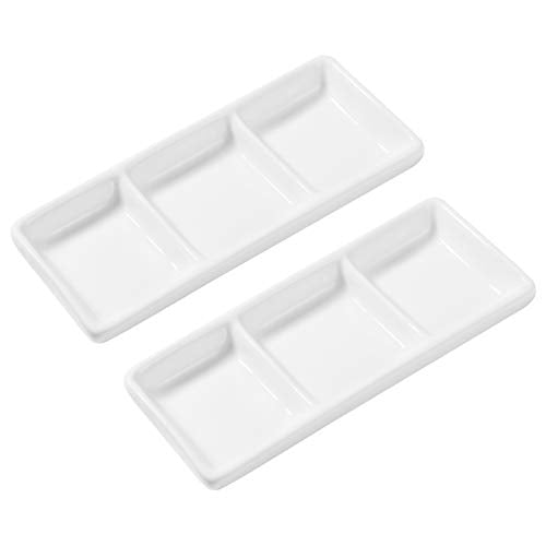 Serving Tray | 3 Compartment, White Ceramic, 2 Pack, 5.9x2.6 in