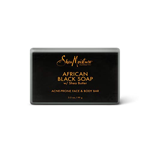 SheaMoisture Face and Body Bar for Oily, Blemish-Prone Skin African Black Soap Paraben Free 3.5 oz 4 Count, facial cleanser