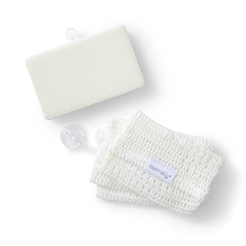 Dishwashing Set | Long Lasting Silicone Scrubber, Compostable Cotton Mesh Covers