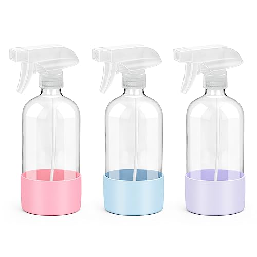 Glass Spray Bottles | 16 oz, Adjustable Nozzle, 3 Pack - Pink, Blue, Purple