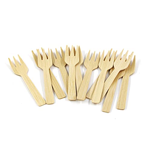 Bamboo Utensils | 200 Pack Mini Forks, 3.54", Disposable, 100% Biodegradable, Eco-Friendly