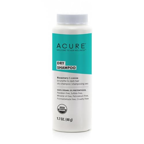 Acure Dry Shampoo - Brunette to Dark Hair - Powder Hair Care for Brunette - Refresh Treated Color Tinted Hair & Extend Cleansing with Cocoa & Rosemary Formula - 100% Vegan - 1.7 Oz Travel Pack Size