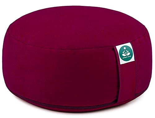 Meditation Cushion | Buckwheat Fill, Washable Cover, Height 6.5", Color: Burgundy