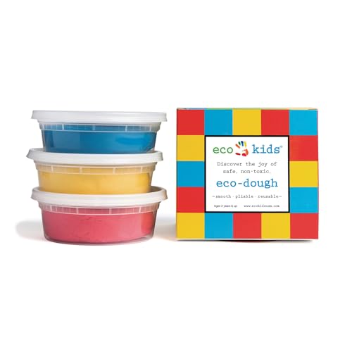 Eco-Kids Reusable Eco-Dough (Set of 3) – Red, Yellow, & Blue Plant Based & Food Grade Colors – Smooth, Pliable Modeling Compound for Arts & Crafts Play - Safe & Non-Toxic– Made in The USA - Ages 6+