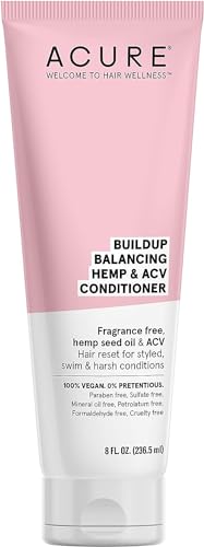 Acure Buildup Balancing Hemp & Apple Cider Vinegar Conditioner | 100% Vegan | Resets & Balances Hair for Styled, Swim & Harsh Conditions | Fragrance Free Formula | 8 Fl Oz