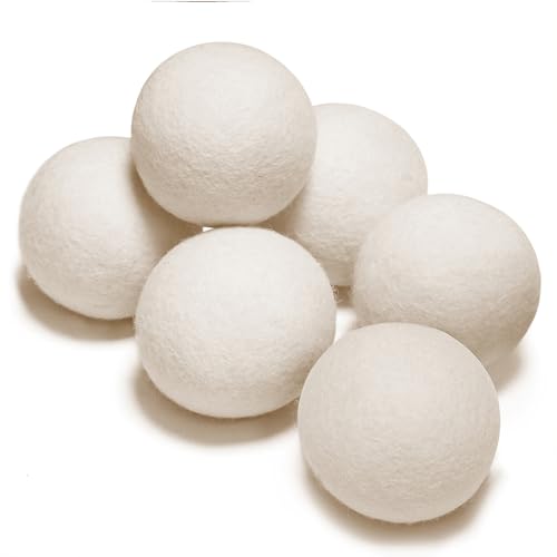 Wool Dryer Balls | 6 Pack, Medium Size, Reusable, Chemical Free, Reduces Drying Time