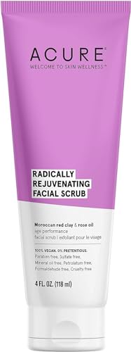 Acure Radically Rejuvenating Facial Scrub - Anti-Aging Support Face Scrub - Mild Exfoliation - Moroccan Red Clay & Rose Oil Extract - Hydrate,Toning & Moisturize - 4 Fl Oz