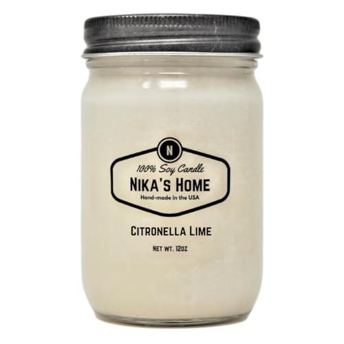 Candle | Citronella & Lime, 12 oz Mason Jar, Non-Toxic, Long Burning