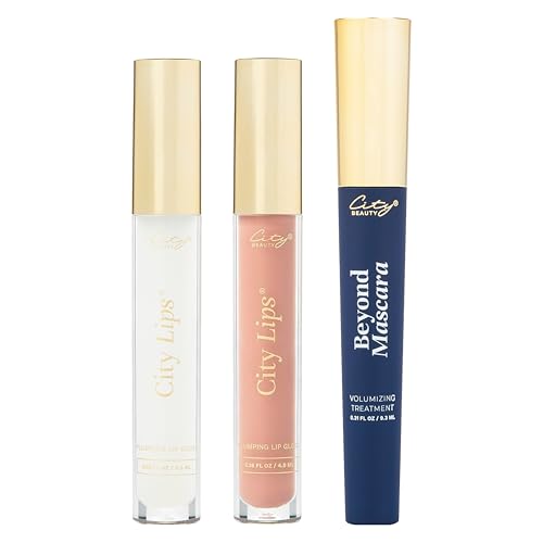 Lip Gloss & Mascara Set | Clear & Pink Nude, 0.16 oz each, Volumizing & Hydrating