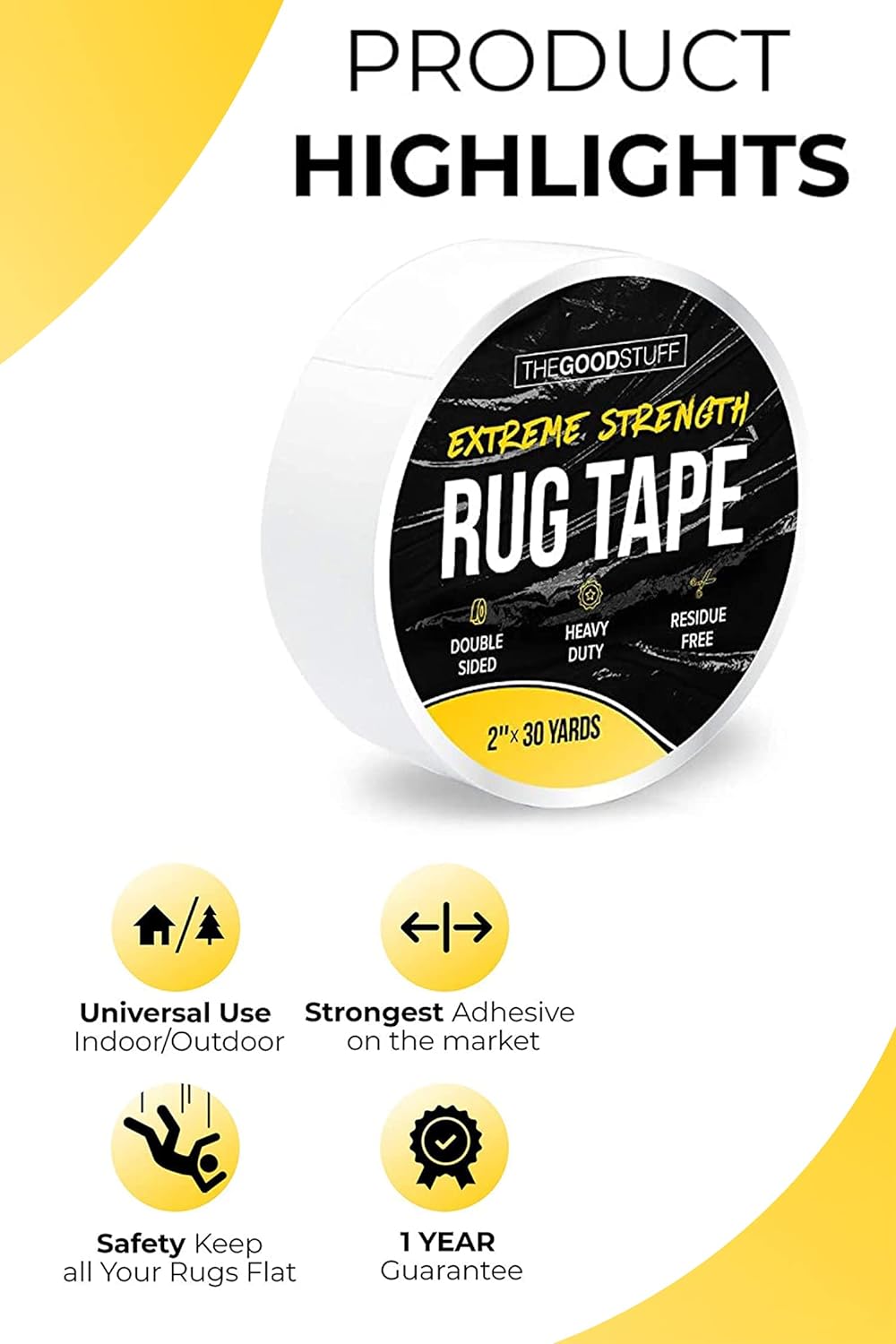 Double-Sided Carpet Tape | Heavy Duty, 1 Inch x 30 Yards