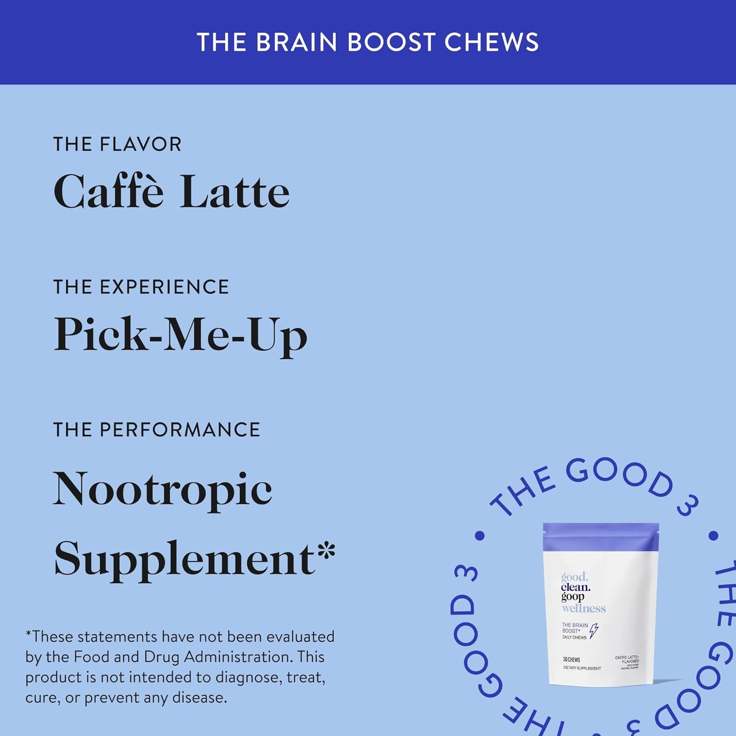 Wellness the Brain Boost Daily Chews | Dietary Supplement for Energy and Focus | L-Theanine & Caffeine | Caffe Latte Flavored | Brain Booster with Nootropics | Pack of 30 Chews | Vegan