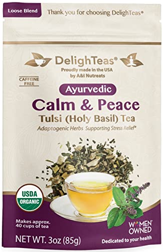 Tulsi Holy Basil Tea | Ayurvedic Blend with Ashwagandha, Licorice, 40 Servings, 3 oz