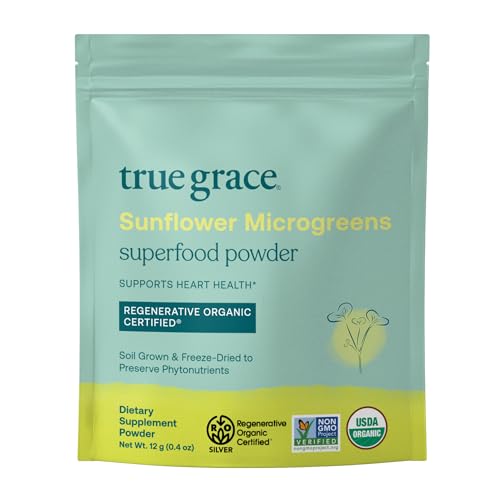 True Grace Sunflower Microgreens - 0.4 oz - Daily Superfood Powder - Gluten & Soy Free, Vegan, Regenerative Organic Certified - 30 Servings